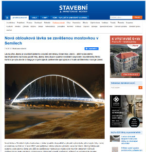 printscreen článku "Nová oblouková lávka se zavěšenou mostovkou v Semilech"