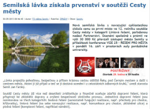 printscreen článku "Semilská lávka získala prvenství vsoutěži Cesty městy"